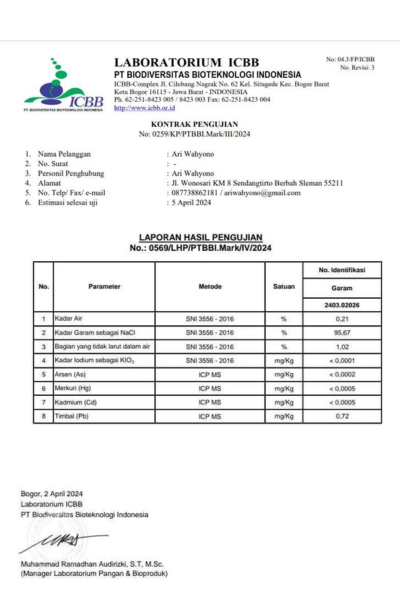 Laboratory Test Results Javanese Bamboo Salt 2024
