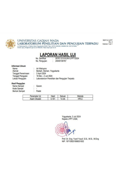 Laboratory Test Results Javanese Bamboo Salt 2024